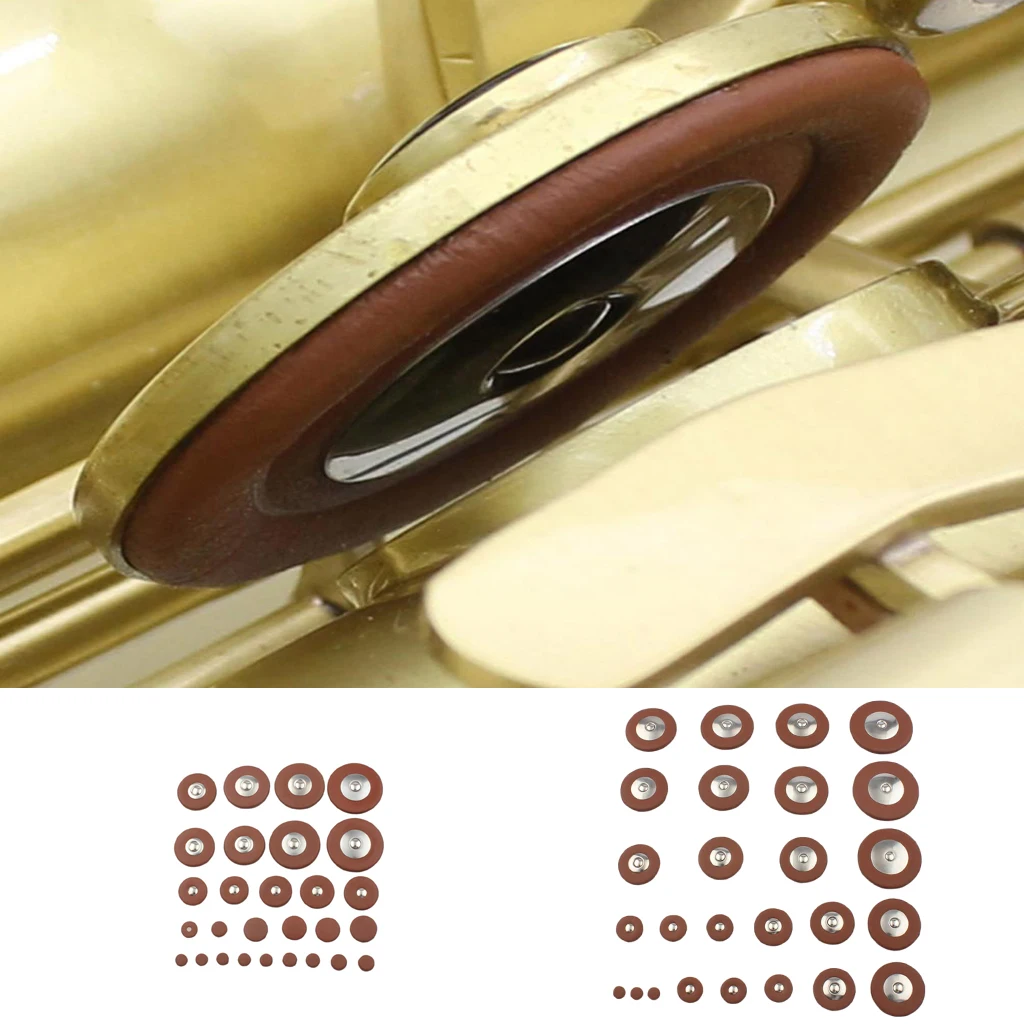 Professional Alto Sax Pads Set 26 Pieces Brown Leather with Cardboard Backing for Saxophone Repair Accessories