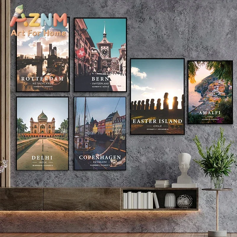 Travel City Paris Madrid New York Landscape Coordinates Poster and Prints Canvas Painting Wall Art Pictures Home Room Decor