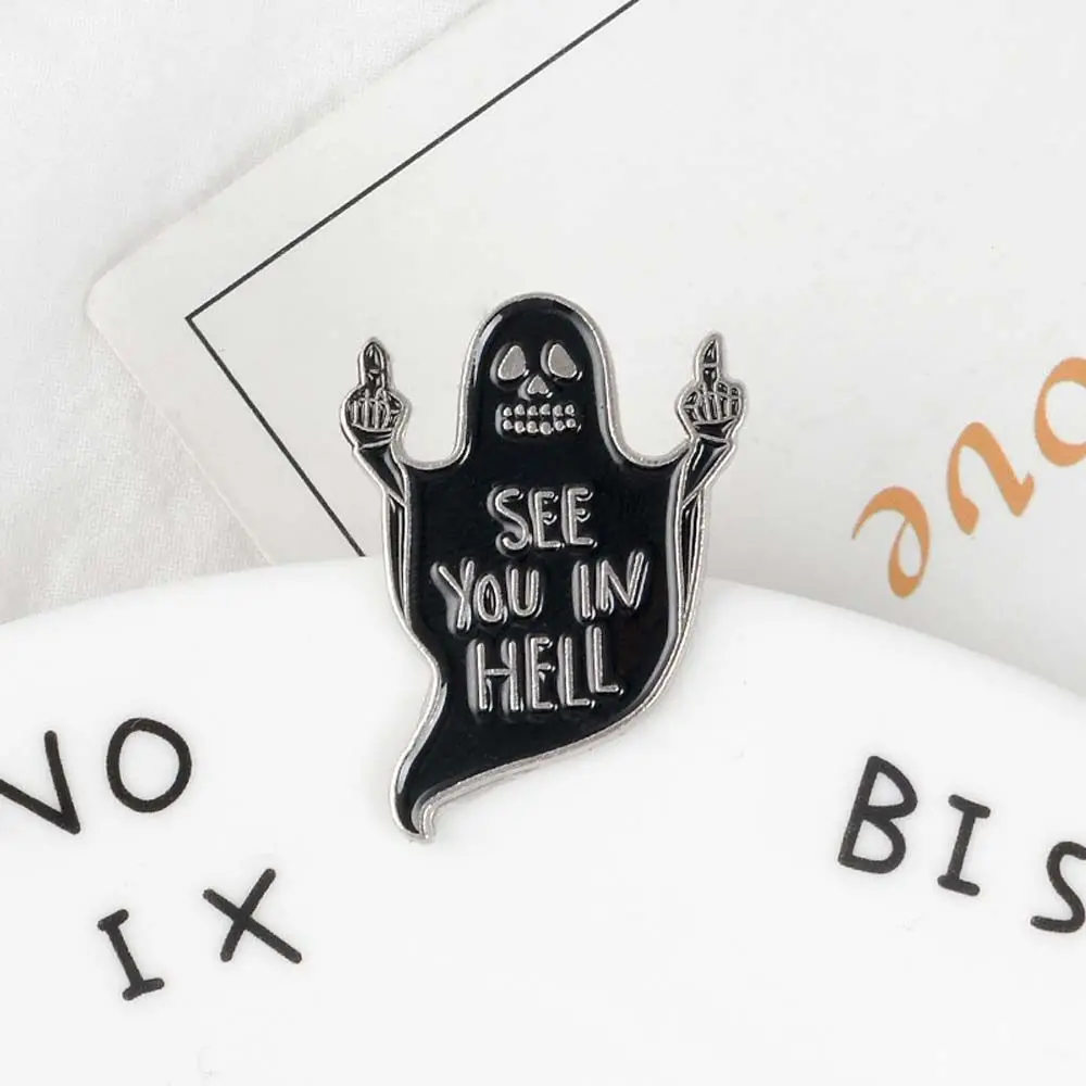 

Coat Backpack Jewelry Accessories See you in hell Hand Badge Pin Lapel Brooch Brooches Pin Ghost Brooch Enamel Pin