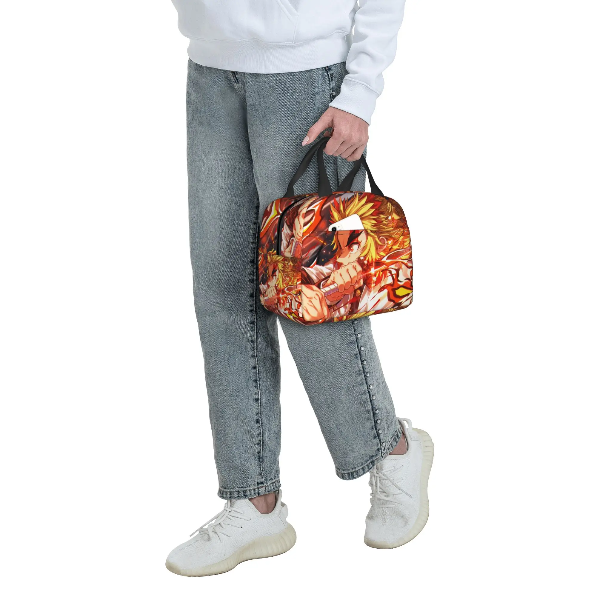 Custom D-Demons Slayers Portable Lunch Box for Women Waterproof Japanese Manga Cooler Thermal Food Insulated Lunch Bag School view 5