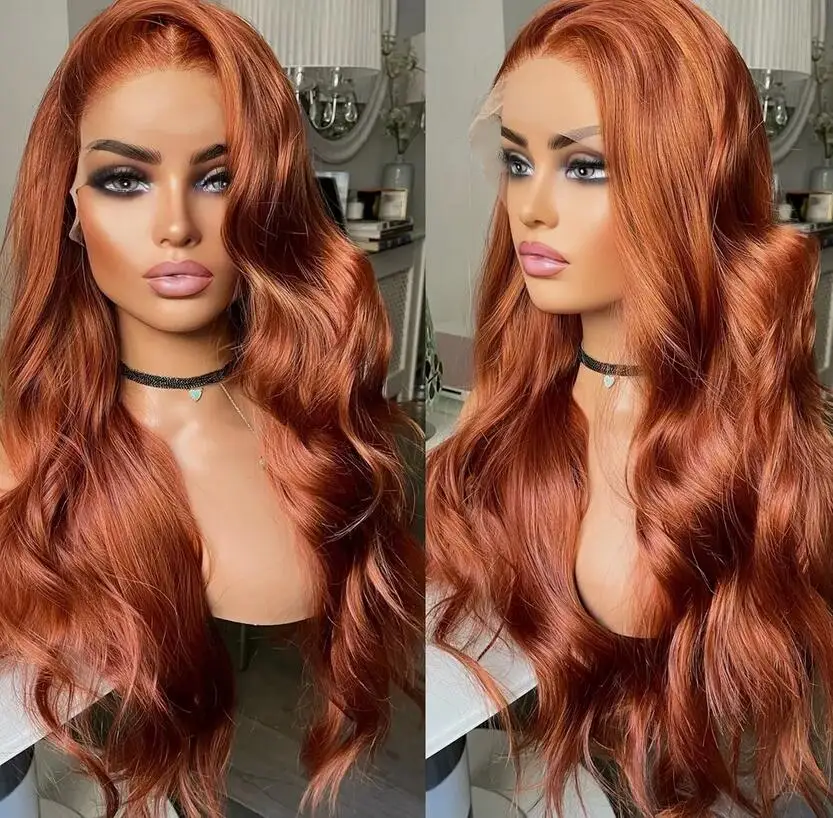 Lace Front Wigs Copper Red Synthetic Hair Heat Resistant Long Wavy