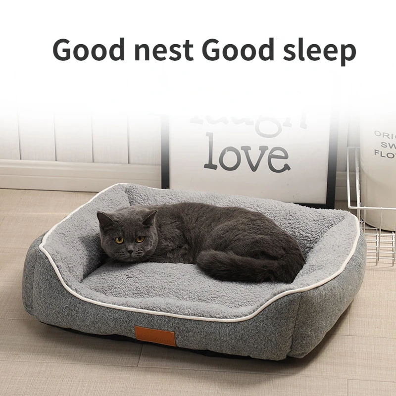 Fashion Pet Dog Bed Cat Nest Square Medium and Small Dogs French Bulldog Indoor Nest Household Dog Mat Warm Pet Nest Mat