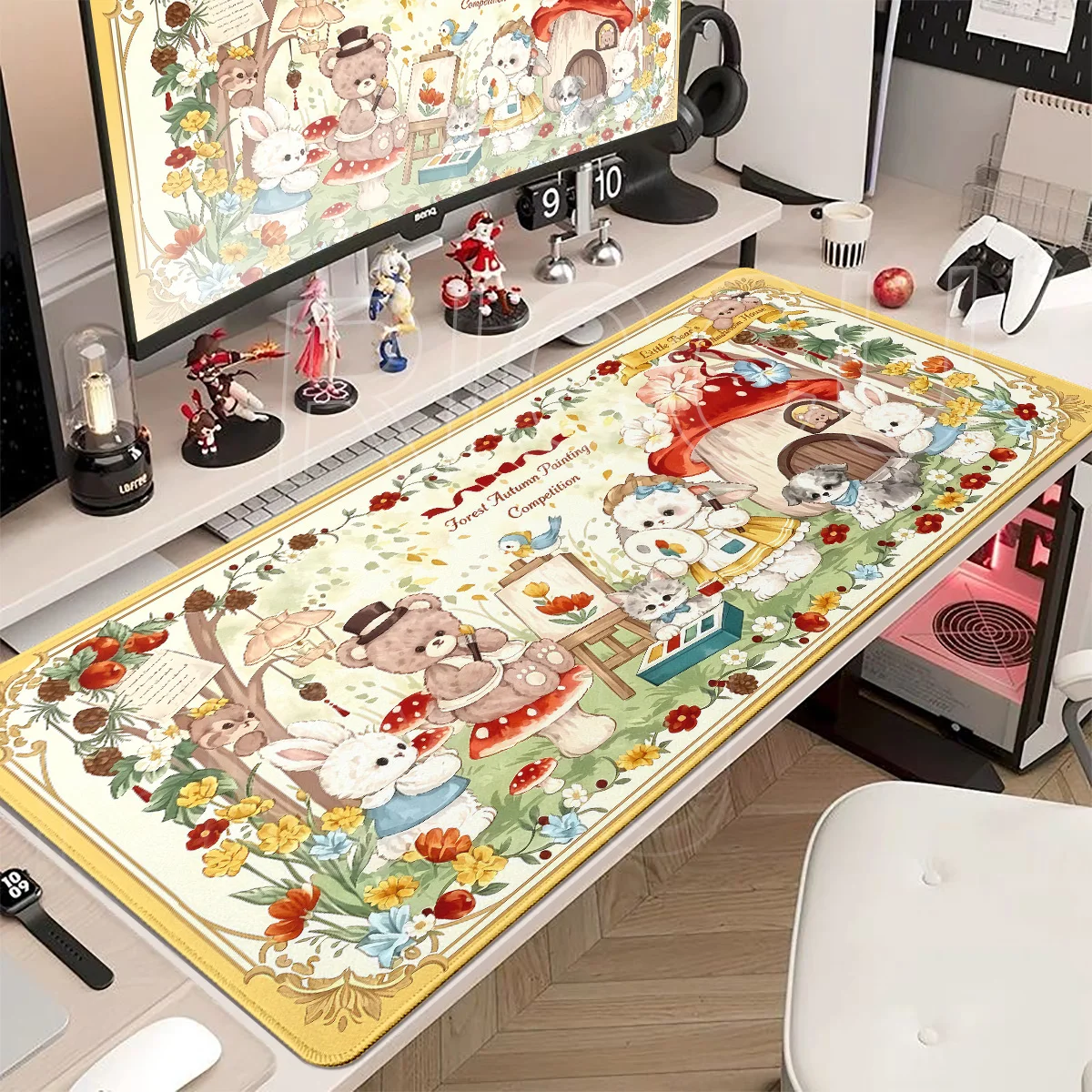 Cute Animals Kawaii Puppy and Cat PC Mouse Pad Large Office Desk Mat Washable Durable Desktop Keyboard Desk Pad Gaming Mousepad