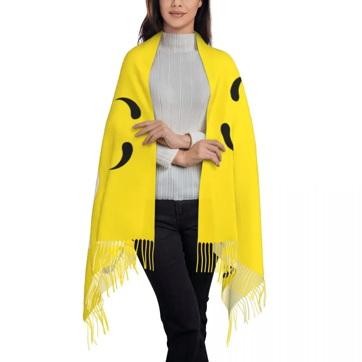 Cartoon Chocolate Yellow Candy Faces Tassel Scarf Women Soft Shawl Wrap Ladies Winter Scarves