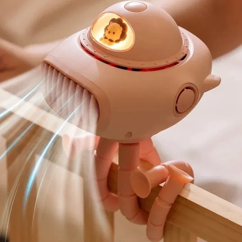 

Portable Baby Stroller Fan Clip Rechargeable Built in 4 Lullabies Standable Bladeless Kids Pram Scooter Mini Octopus Fan Outdoor