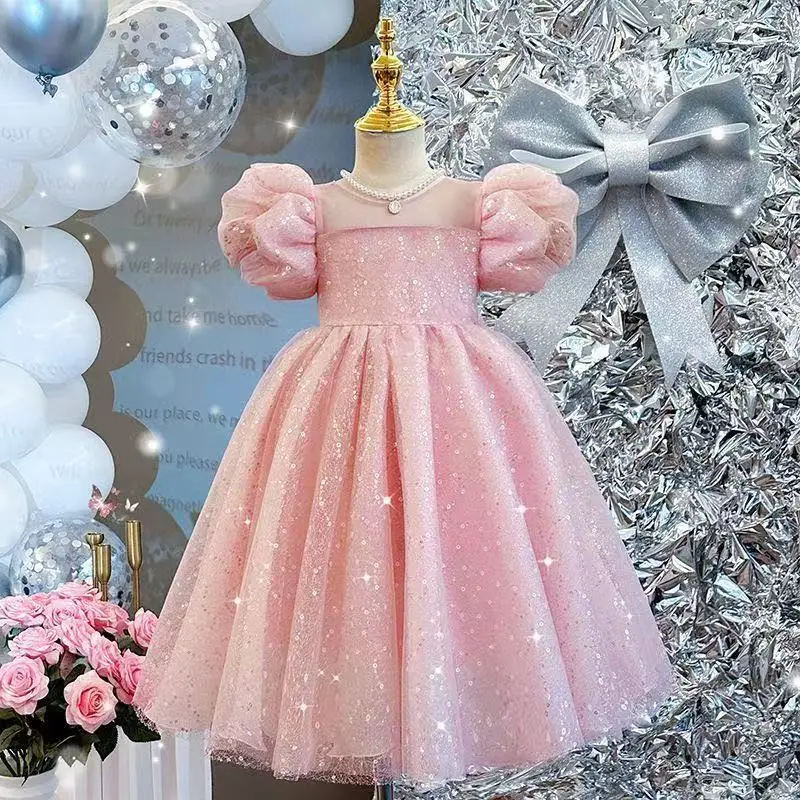Children's Western Style Flower Girl Skirt Heavy Industry Girls Dress Summer New High-End Dress Princess Dress 4-12Y