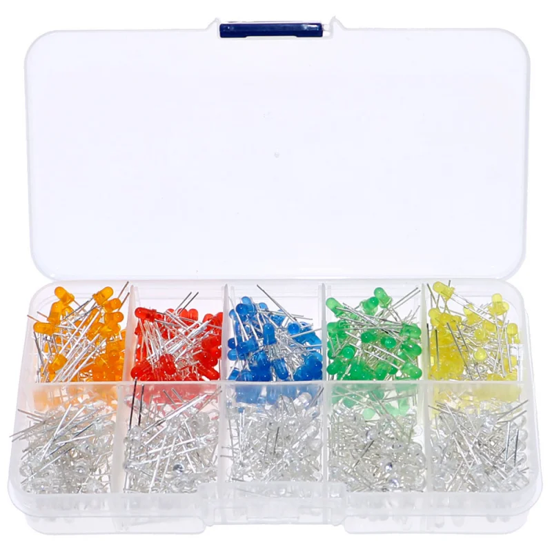 500pcs 3mm LED Diode Assorted kit mixed color Red Green Yellow Blue White Orange