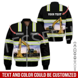 Custom Name Cosplay Crane Heavy Equipment Operator Worker Excavator 3DPrint Bomber Jacket Winter Thick Overcoat Windbreaker X6