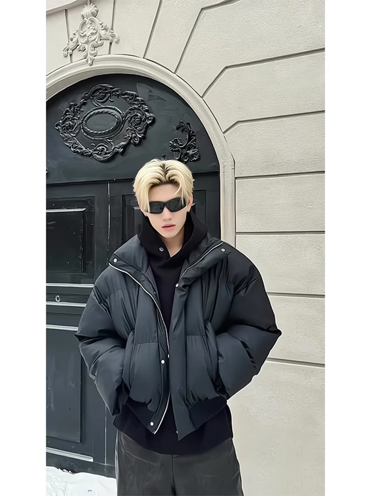 

Winter Thiened Warm Cotton Jaet Men's PU Leather Stand Collar Casual Bread Sle Coat Youth ular Cleanfit Sle Polyes...