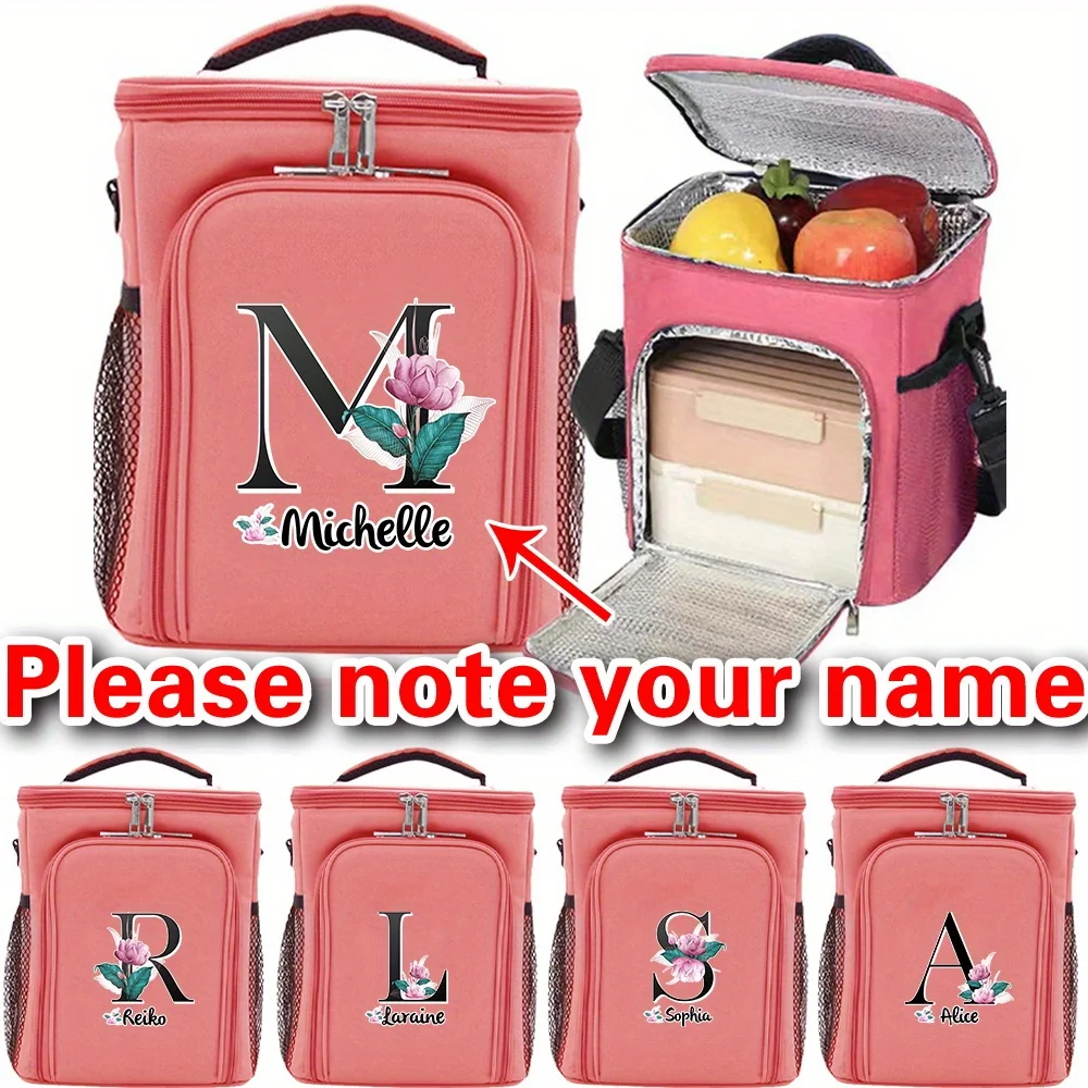 

Customizable Name Pink Double-layer Lunch Bag Insulated Bento Bag Portable Large Capacity Double-layer Bento Bag Letter Pattern