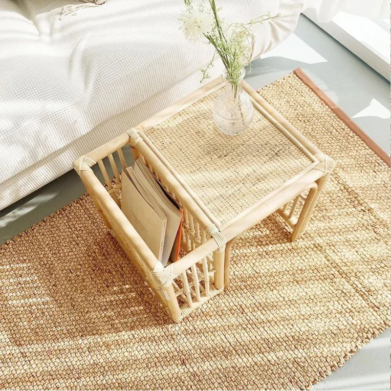 Rattan Woven Coffee Table Creative Living Room Storage Center Table Tatami Tea Table for Homestay or Korean Bay Window