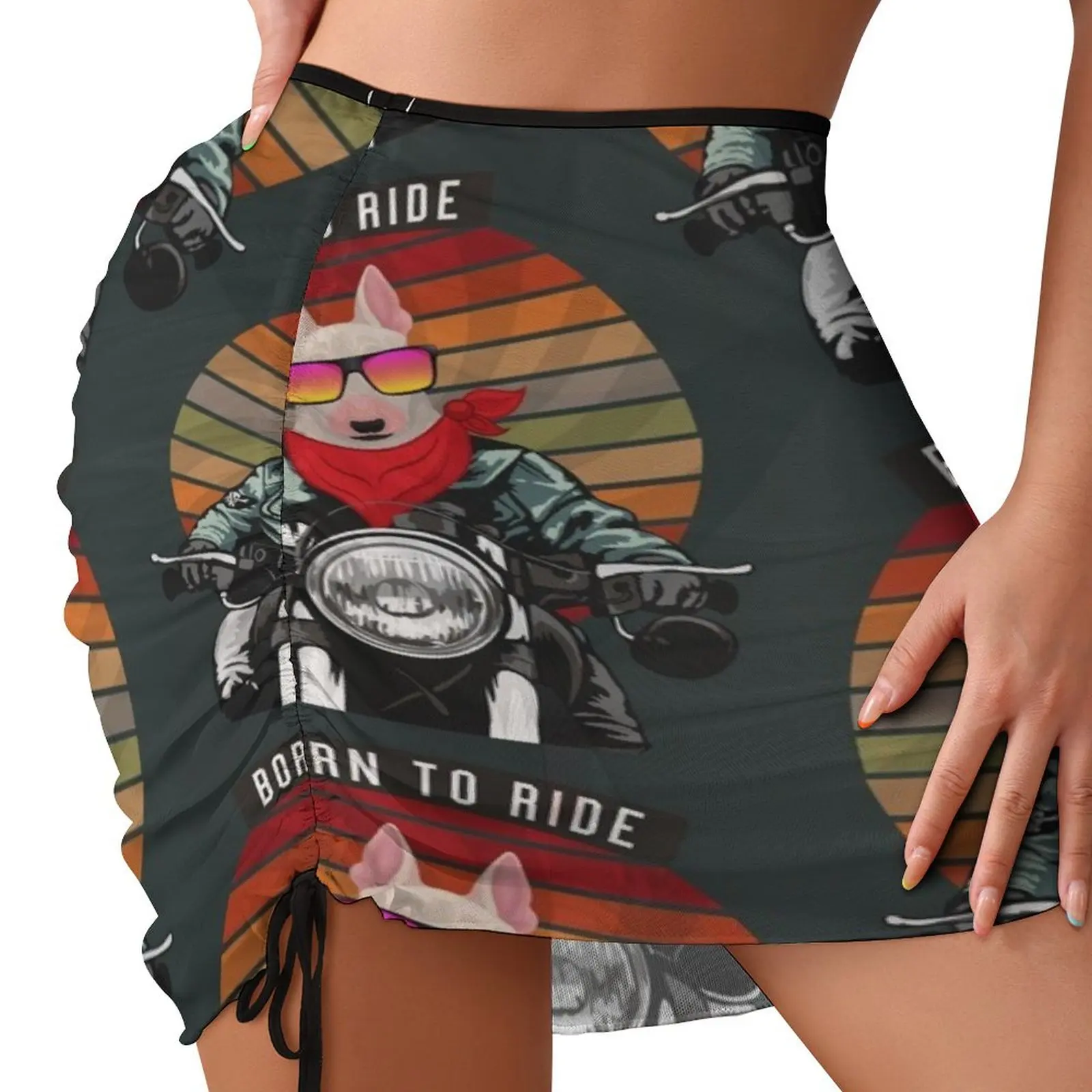 Bull Terrier Bike Rider Born To Ride Beach Skirt night club outfit short skirts for woman kawaii skirt