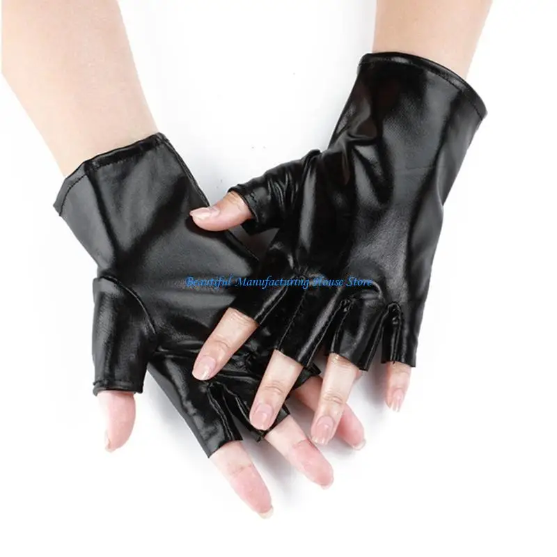 E56A 2 الكثير أنيق نصف اصبع قفازات أنيقة المرأة قفازات جلدية تأثيري القفازات #4