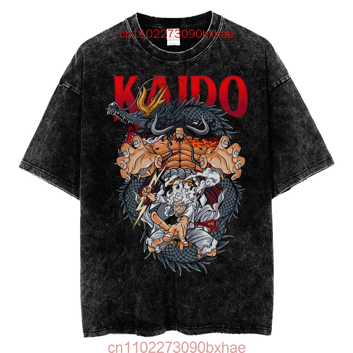 

2025 New Men Casual Oversized Washed Harajuku T-shirt Washed Japanese Anime One Piece Graphic Loose Streetwear Black Tops Tees