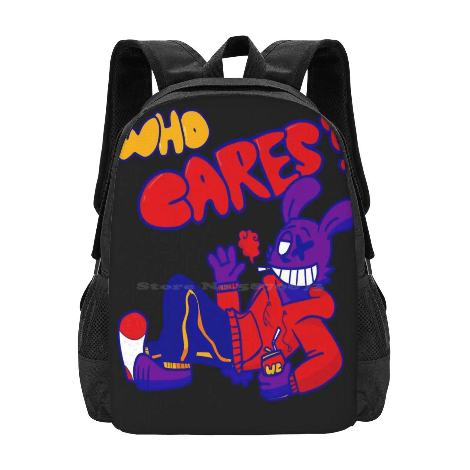 Who Cares ? Fashion Pattern Design Travel Laptop School Backpack Bag Rabbit Cool Chill Oc Cartoon Relaxed Who Cares Cigarette