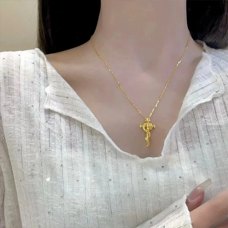 18K gold necklace AU750 cross pendant necklace, fashionable men's and women's accessories, high-end gift length 45cm