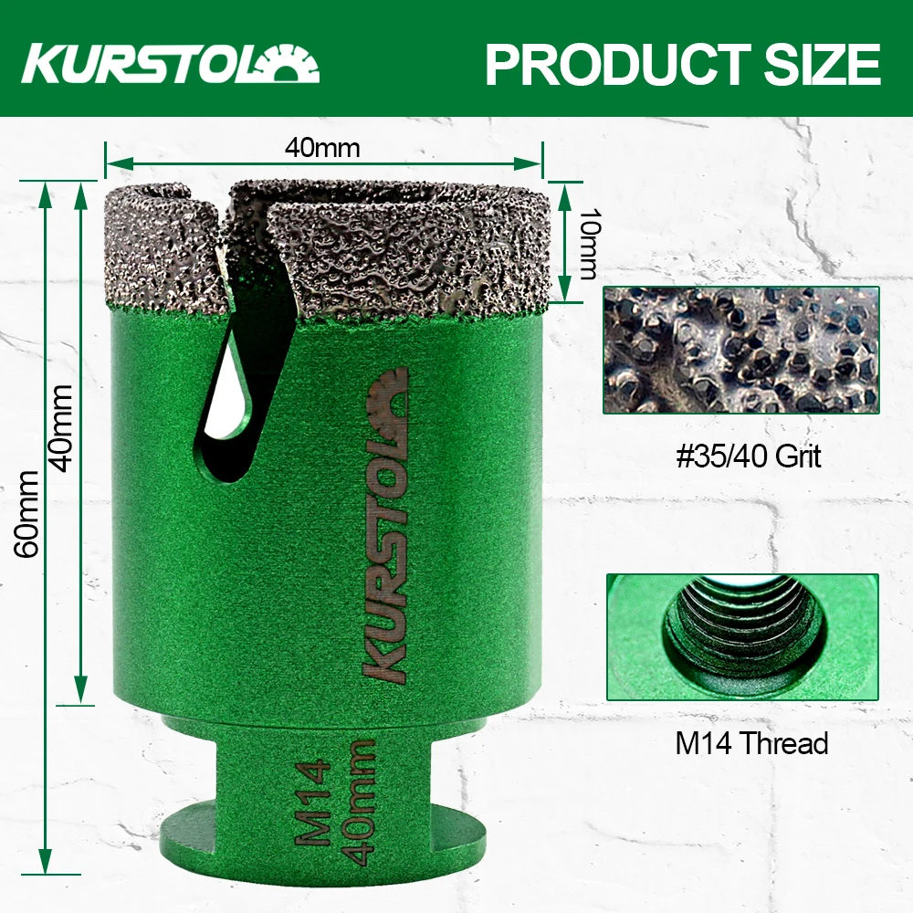 Imagem -03 - Kurstol-diamond Drilling Core Bits Broca Cortador Telha Cerâmica Serra Buraco Rosca Mármore Porcelana Grés M14 Diâmetro 20125 mm 1pc