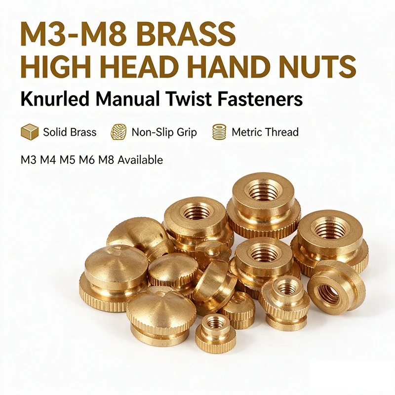 Brass High Head Hand Twist Nut M3 M4 M5 M6 M8 Knurled Thumb Nuts Manual Tightening Screw Nut for Machinery Equipment Fasteners