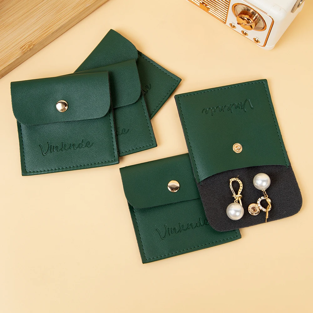 

Оптовая продажа, 100 шт., 6*6 см, зеленая сумка из искусственной кожи, сумки для ювелирных изделий с золотой застежкой-кнопкой, свадебный подарок, серьги, кольца, посылка