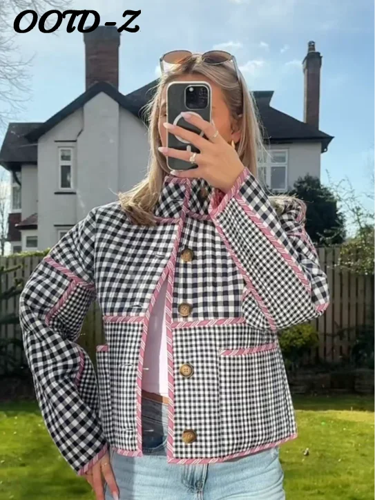 Abrigos cálidos de doble cara para mujer, abrigo grueso holgado de manga larga con botones estampados, prendas de vestir para mujer para Otoño e Invierno 2025