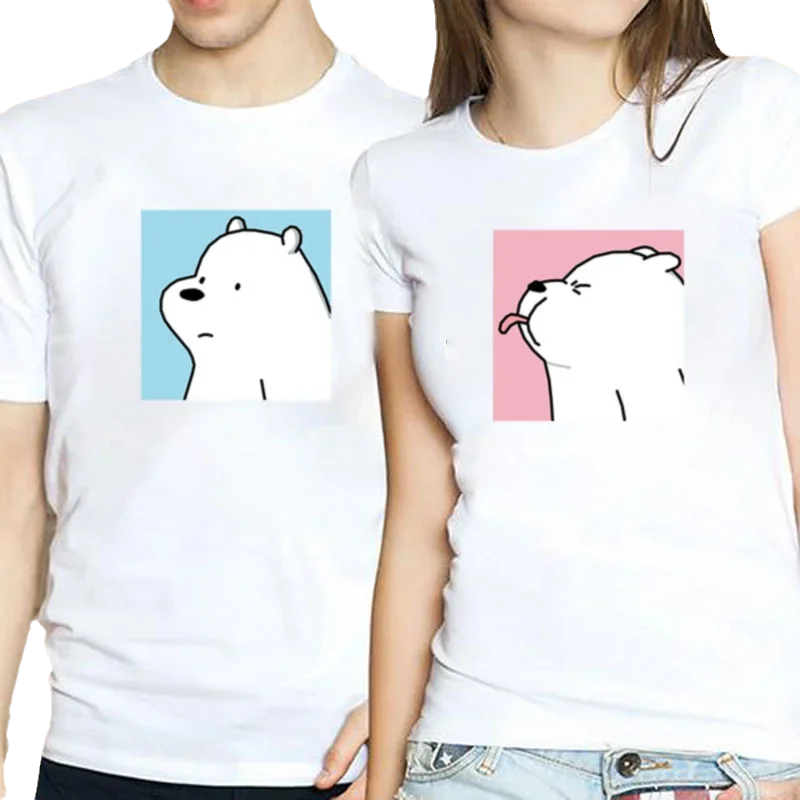 Kawaii Polar Bear T-shirt Couple Clothes Women Men Oversized Top Ulzzang Tops O-neck Casual Short-sleev Tee Roupas Femininas