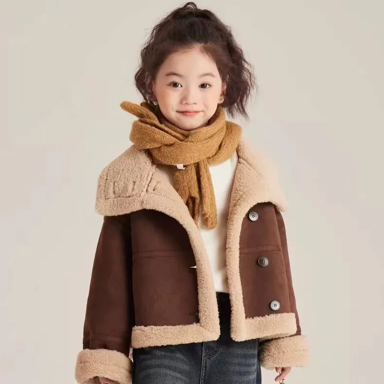 

Girls' New Thick Medium And Large Children's Fur Integrated Lapel Deerskin Fleece Jacket For Girls' Winter 2025.