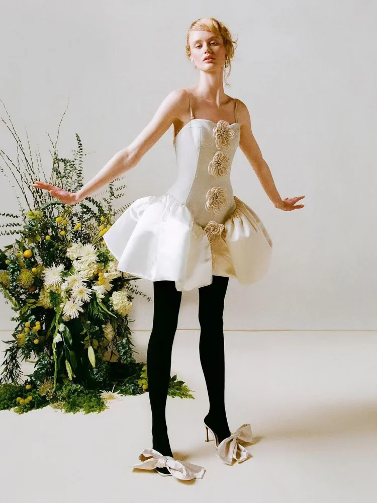 

Новинка 2023 года, женское сексуальное белое облегающее платье без рукавов с 3D цветами знаменитостей, элегантный вечерний клубный наряд для вечеринки