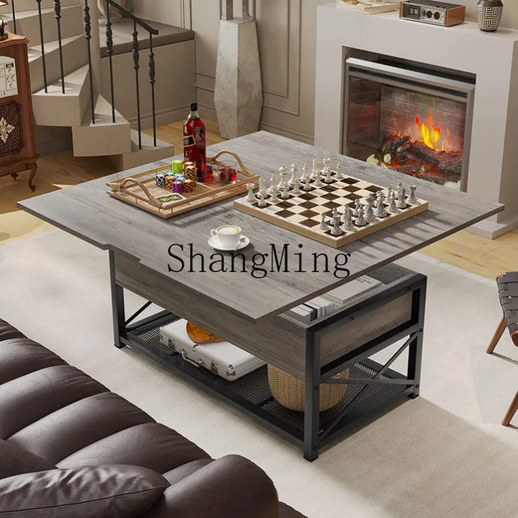 FG Wooden Multifunctional Adjustable Folding Coffee Table for Home Indoor Living Room Large Capacity Storage Organizer Table