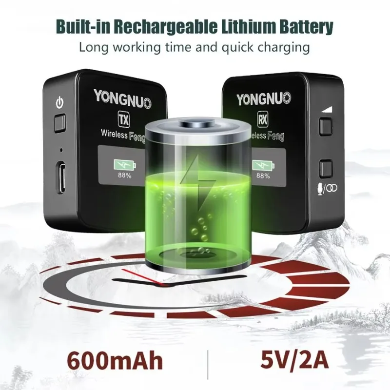 Feng 2,4G micrófono inalámbrico transmisor receptor micrófono Lavalier pantalla TFT enchufe de 3,5mm para cámara de teléfono inteligente portátil