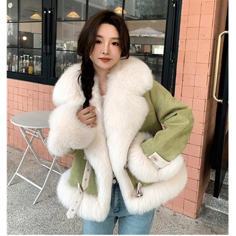 2024 Winter New Imitation Fur Coat Women\'s Fashion Slim Fur collar Thicken Warm Fur Coats Female Short Parkas Jacket Tops