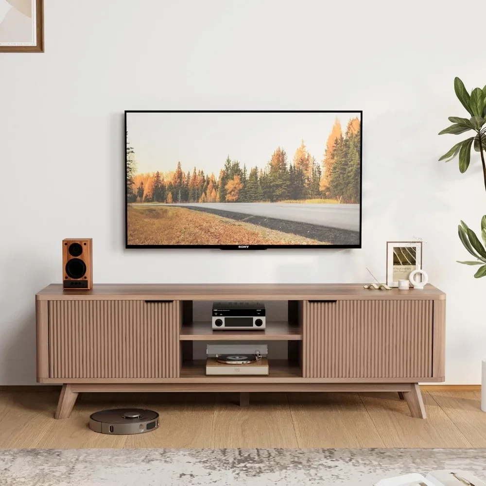 Mid Century Modern TV Stand for Living Room, Fluted Console with Adjustable Shelf, Entertainment Center for TVs