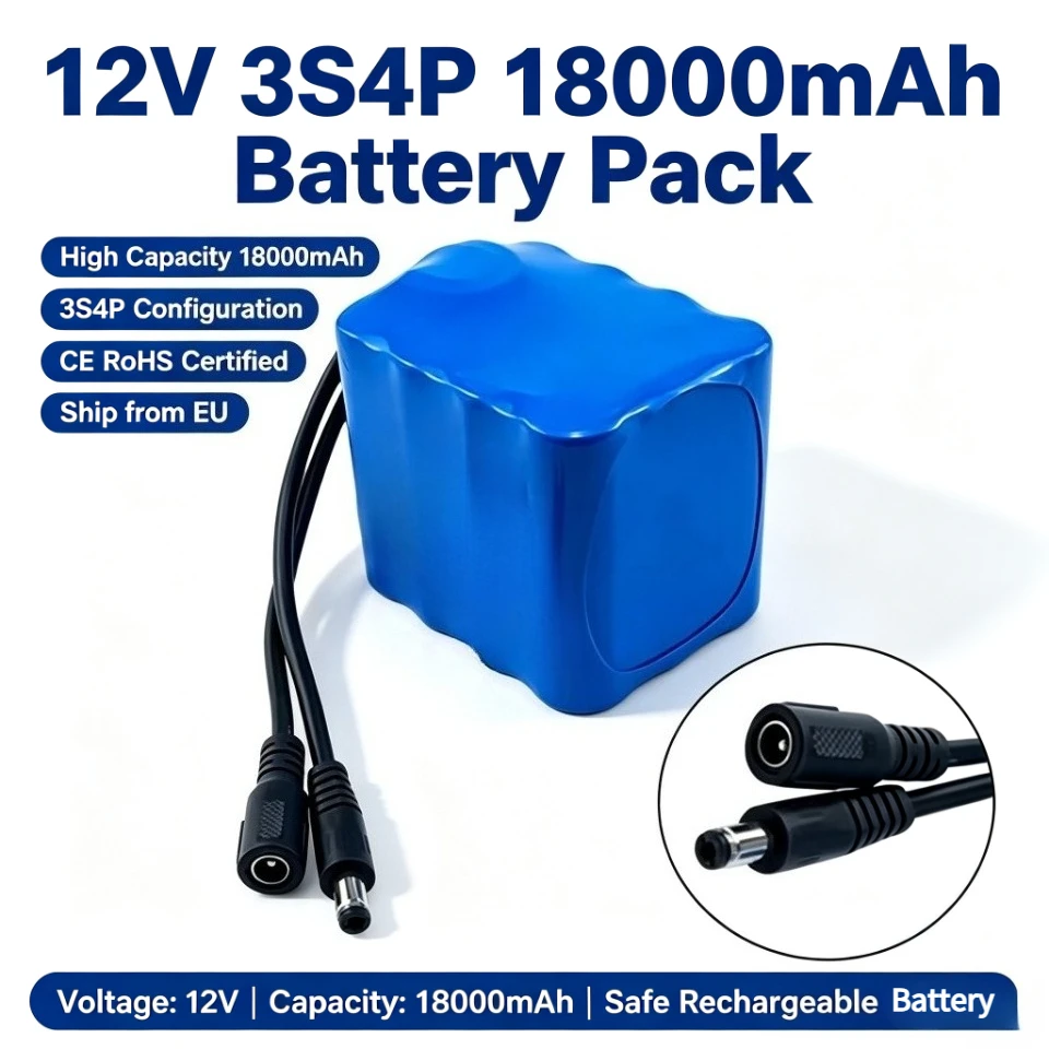 18000mAh 12V 3S4P Angelakku Tragbarer 18650 12V Wiederaufladbarer Lithium-Ionen-Akku Kapazität DC 12,6V Cam-Monitor+Ladegerät