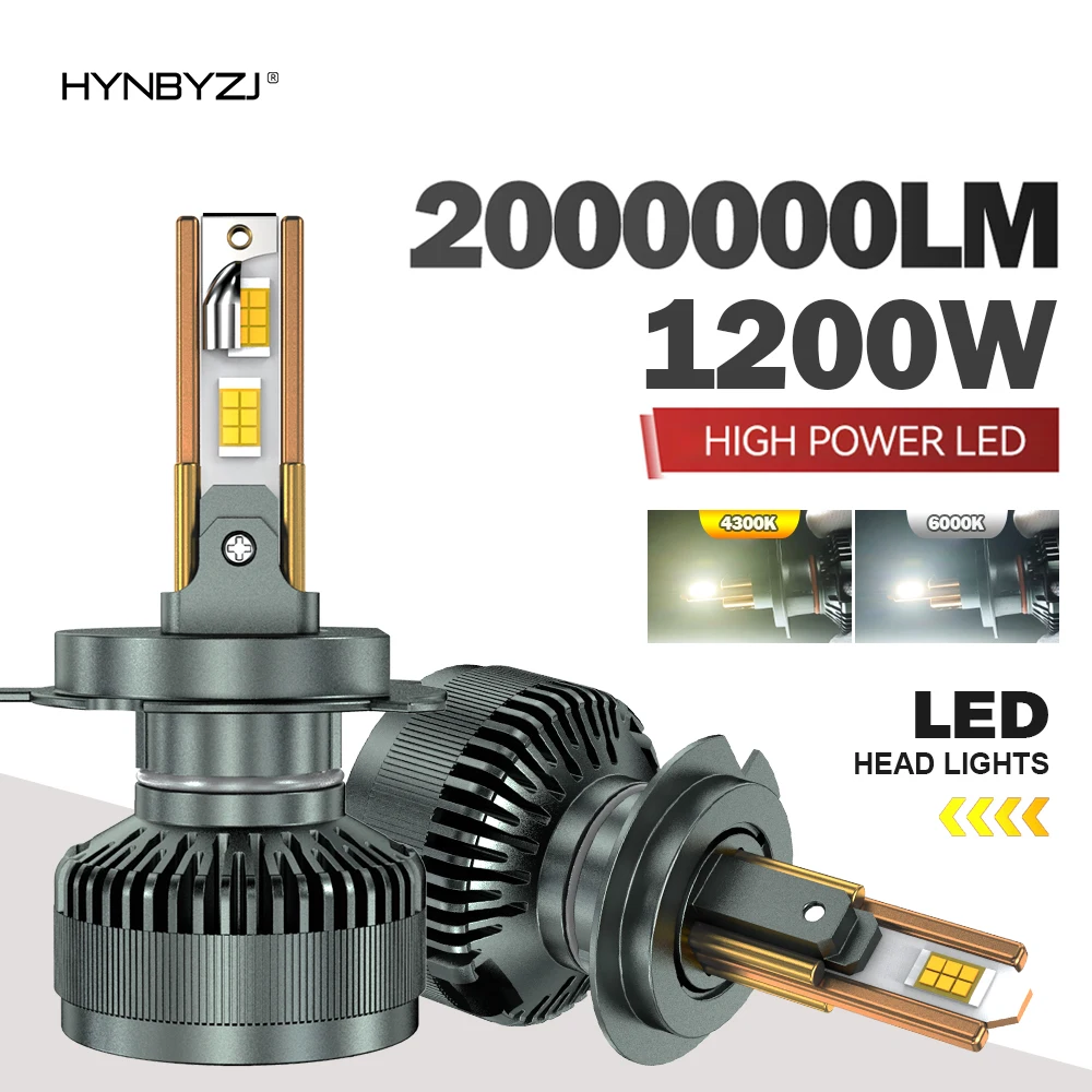 HYNBYZJ 4300k H4 LED Headlight Bulbs 2000000LM H1 H7 H11 9005 9006 Super Bright 6 Copper Tube LED Headlight Bulb 12V 24V