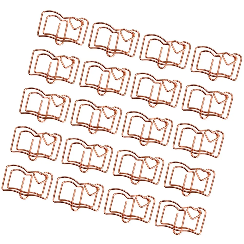 

20pcs Book Shape Paper Clips Bookmark Clips Stainless Steel Office Supplies Memo Clamps Paper Crafts Student Gifts