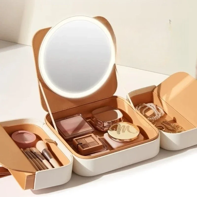 Bag mirror integrated makeup mirror smart led women's portable makeup with light travel bag fill light vanity mirror