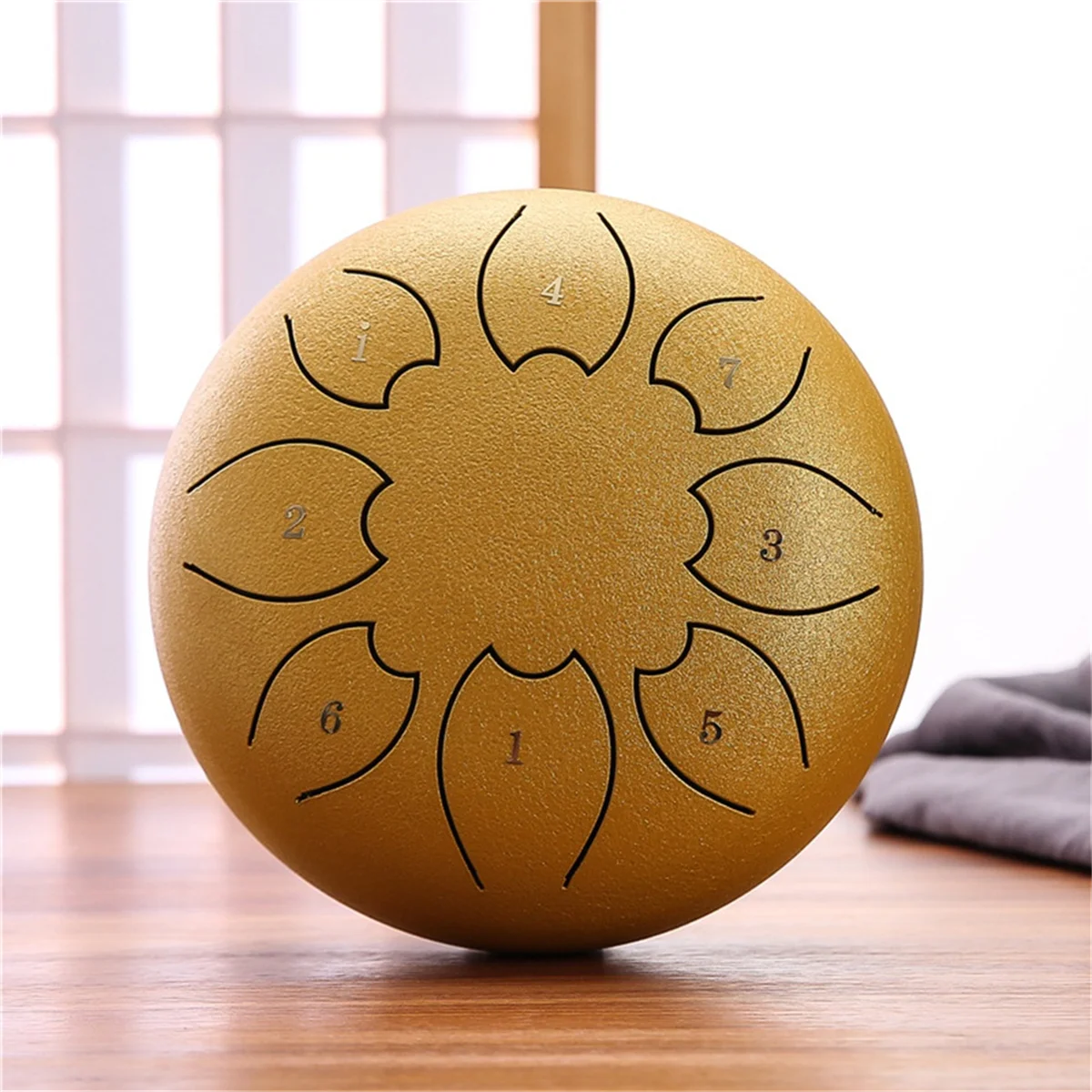 Rain Drum for Outside, Steel Tongue Drum 8Notes 6 Inches Chakra Tank Drum Steel Percussion Padded Mallets Gold-ABJQ