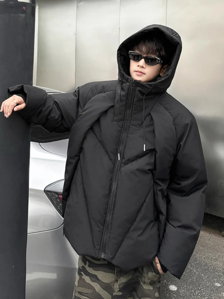 شخصية مقنعين سترة منفوخة الرجال الشتاء سميكة أسفل القطن سترات الشارع نمط مبطن معطف دافئ فائدة ملابس خارجية