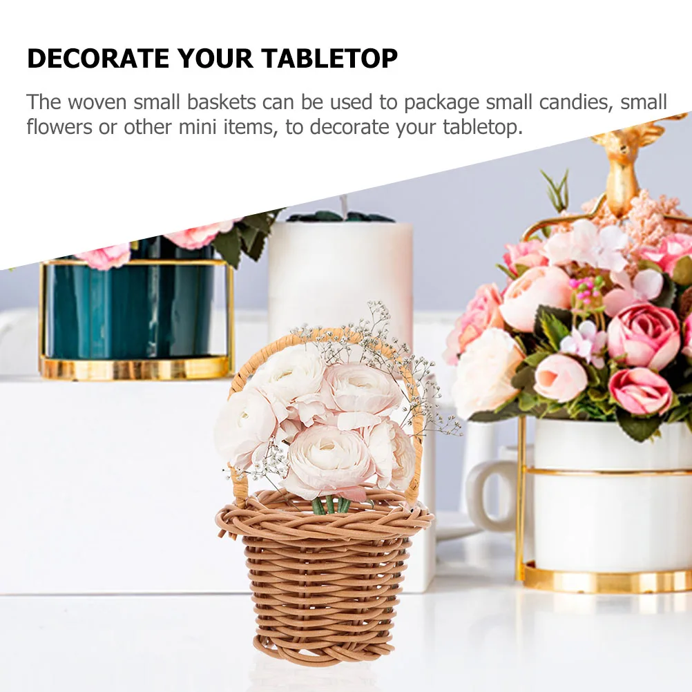 

10pcs Mini Flower Baskets Rattan Woven Handles Teacolor Mang Baskets Gifts Wedding Home Office DIY Craft Decor