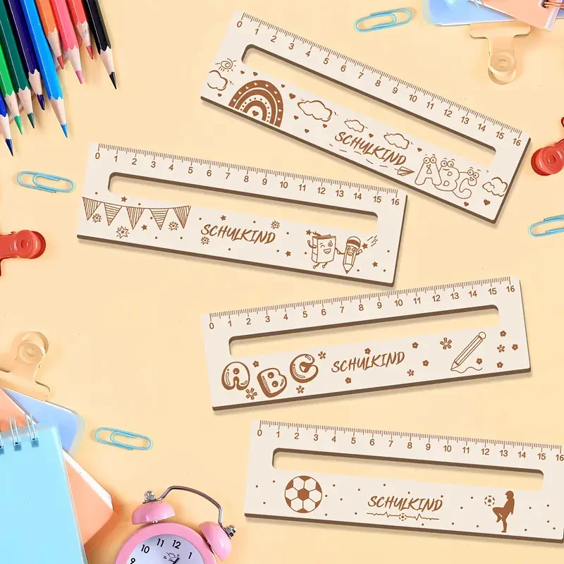 4-Pack Wooden Ruler Reading Aid with Four Different Patterns Handmade Back-to-School Gift Perfect School Start Present