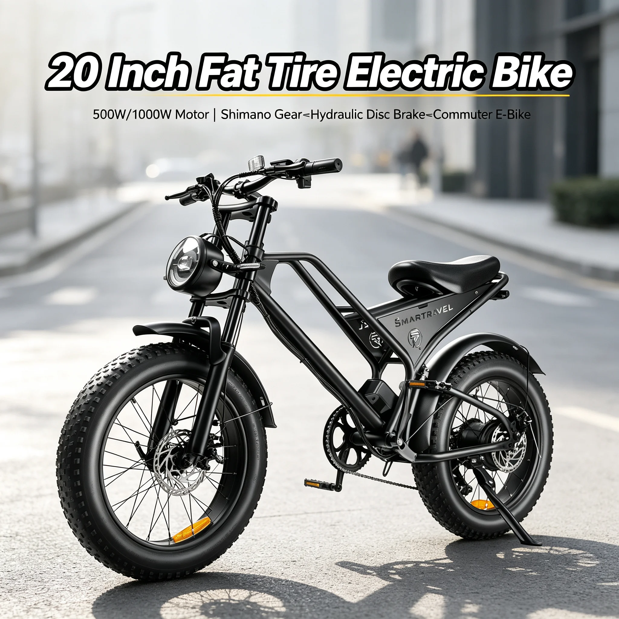 20 Inch Fat Tire Electric Bike, 500W 1000W Motor, Shimano Shifting, Front Fork Suspension, Mechanical Disc Brake, Commuter E-Bike for Adults