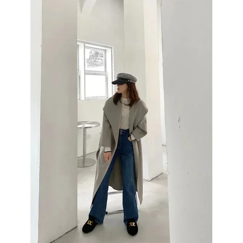 Nordic style coat women's 2021 autumn new wool cashmere medium and long lapel nine-quarter sleeve woolen coat