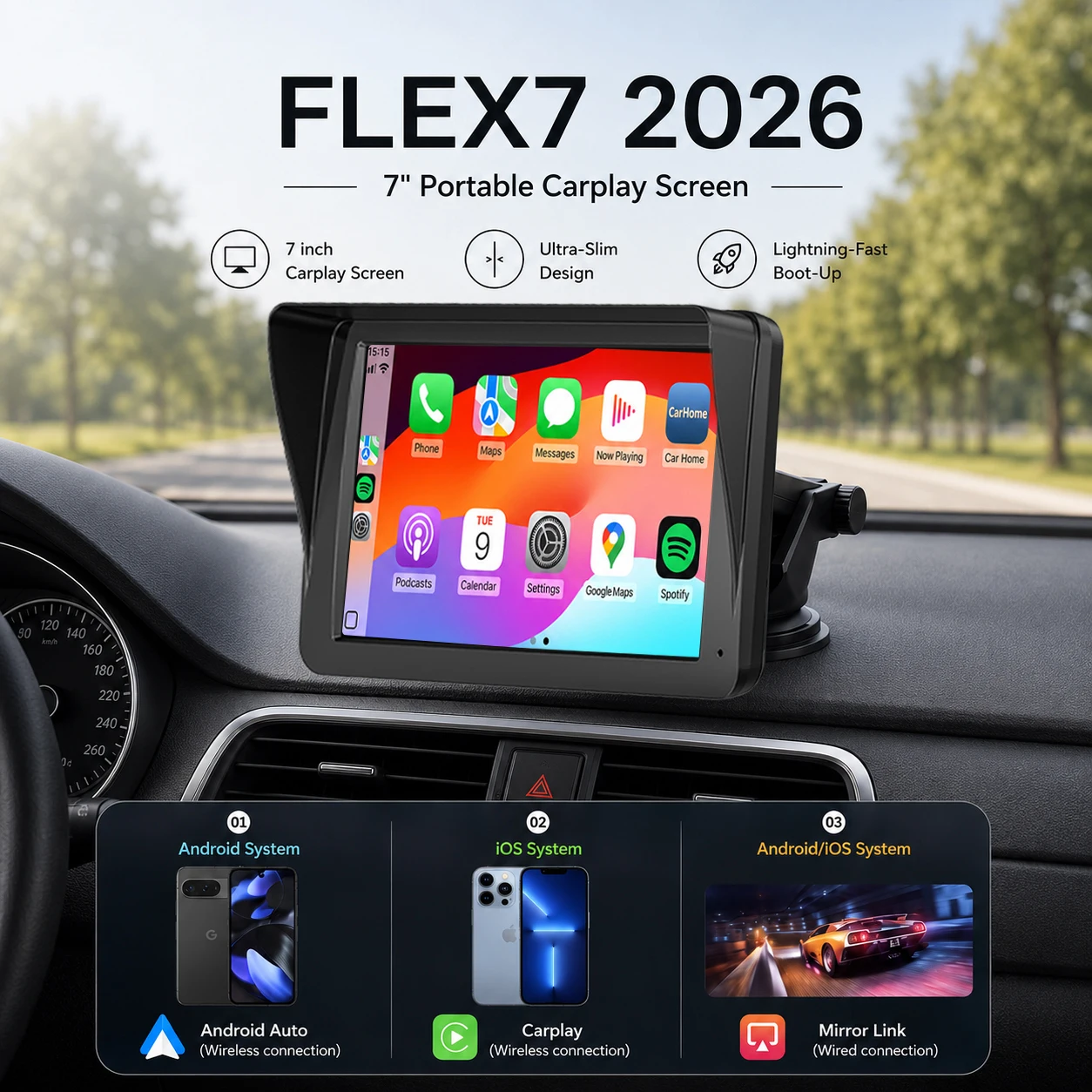 7 Inch Portable Wireless CarPlay Screen IPS Display Android Auto MP5 Video Player Car Monitor iOS Android Compatible for Car