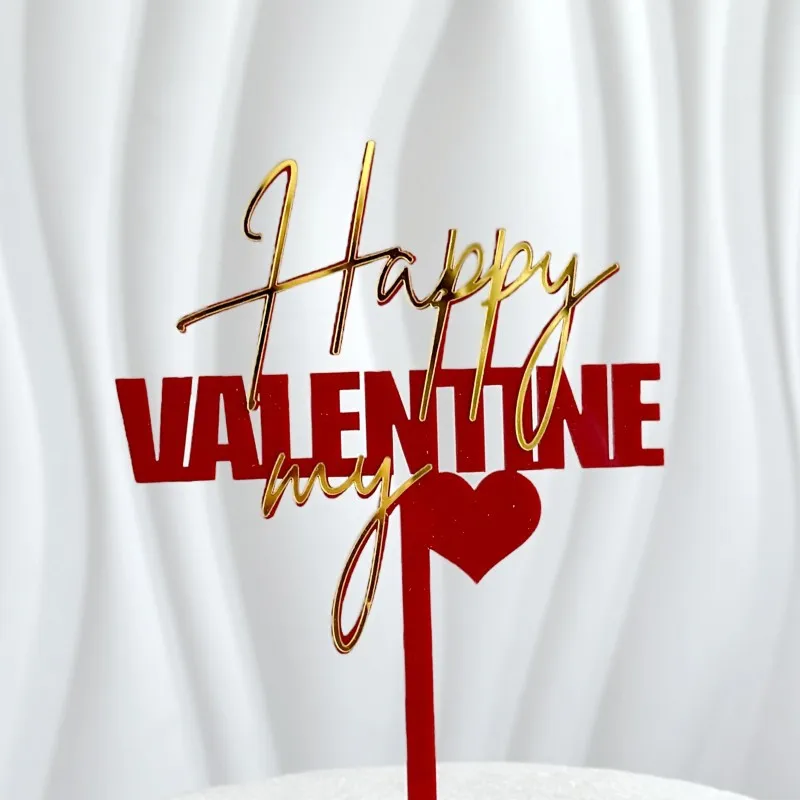 INS 14 Style Happy Valentine\'s Day Acrylic Cake Toppers Red Love Valentine\'s Day Cake Topper for  Valentine\'s Day Party Gifts