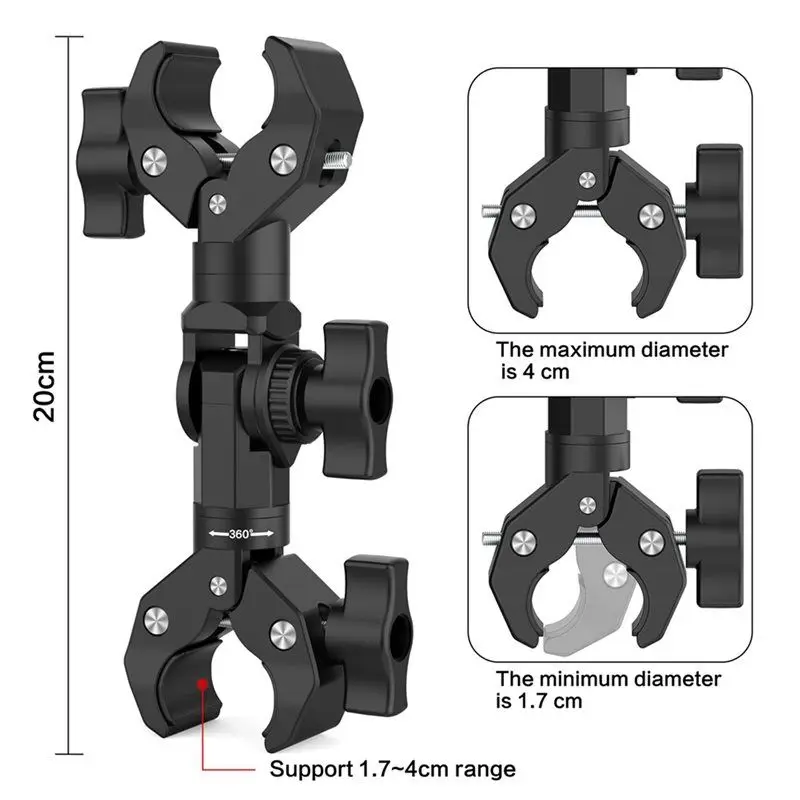 2X Double Clamp Mount Bracket Magic Arm Clamp For Gopro Insta 360 Camera Monitor Led Light Selfie Stick Bracket