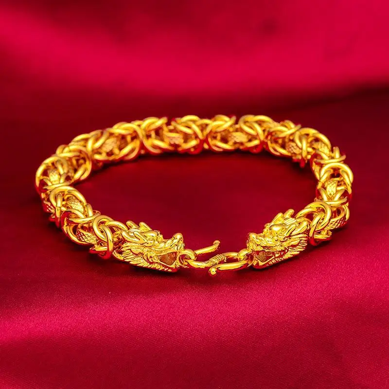 

Dominant Dragon Gold Necklace! 24K Gold AU999 Men's, Linen Texture + Bead-Swallowing Dragon, Boss Tough Eye-Catching