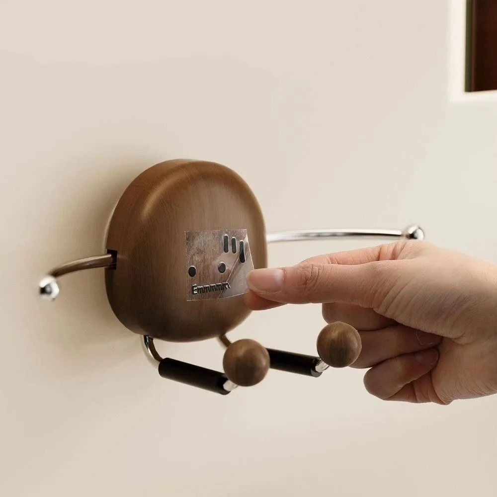 

Stainless Steel Wall Mounted Organizer with 4 Hooks Traceless Suction Cup Hook Rack No Drilling Rustproof Wooden Hook Rack
