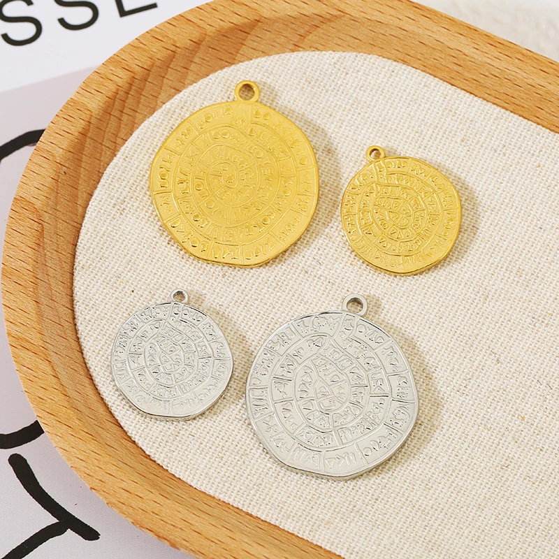5pcs 20 28mm Stainless Steel Phaistos Disk Charms Viking Rune Compass Pendant DIY Fashion Jewelry Accessories Necklace Supplies view 2