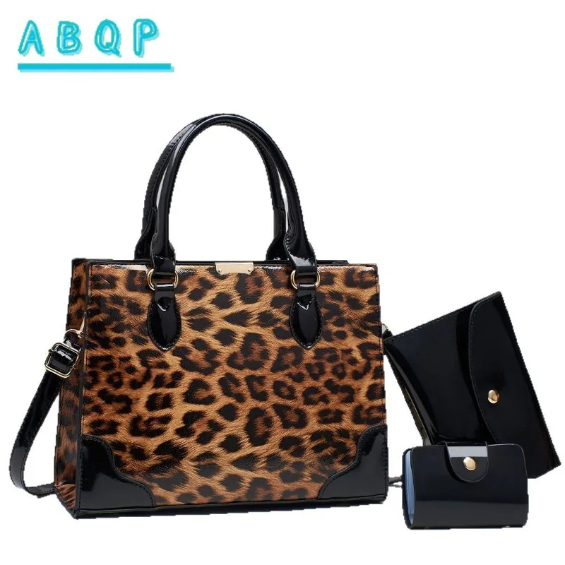 

New Women's Handbag Large Capacity 3-piece Set Women's Shoulder Bag PU Leopard Print Shiny Leather Fashionable Women's Bag