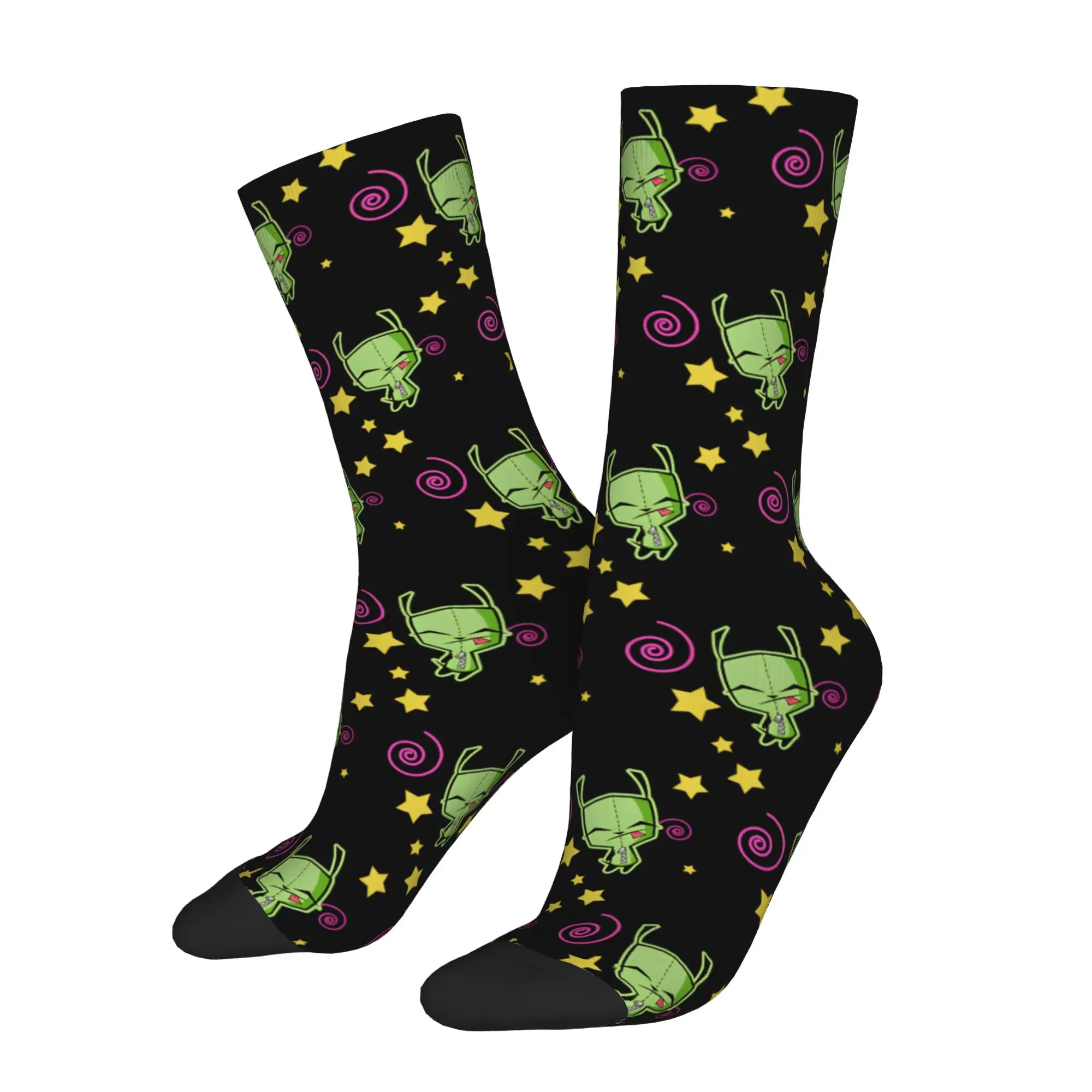 Funny Gir Invader Zim Cartoon Skateboard Socks  Polyester Crew Socks for Women Men Non-slip