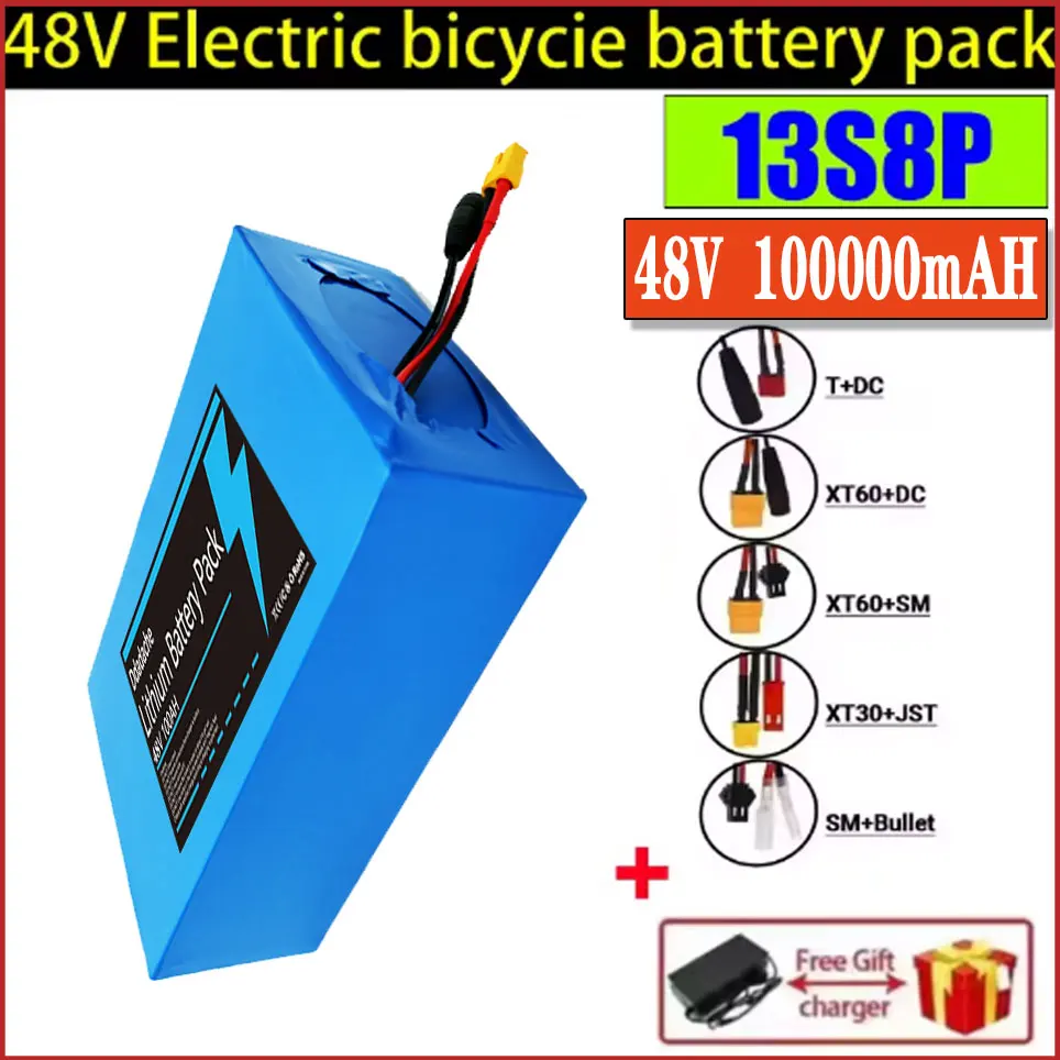 48V 100ah 13s8p lithium-ion batterijpakket 48V 10000mAh 2000W elektrische batterij, ingebouwde 50A BMS+oplader 18650 batterijpakket - afbeelding 2